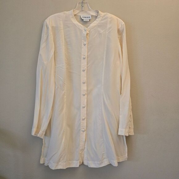NIPON Studio Womens Blouse Button Down 100% Silk Beige Size 14 Lagenlook - Picture 2 of 9